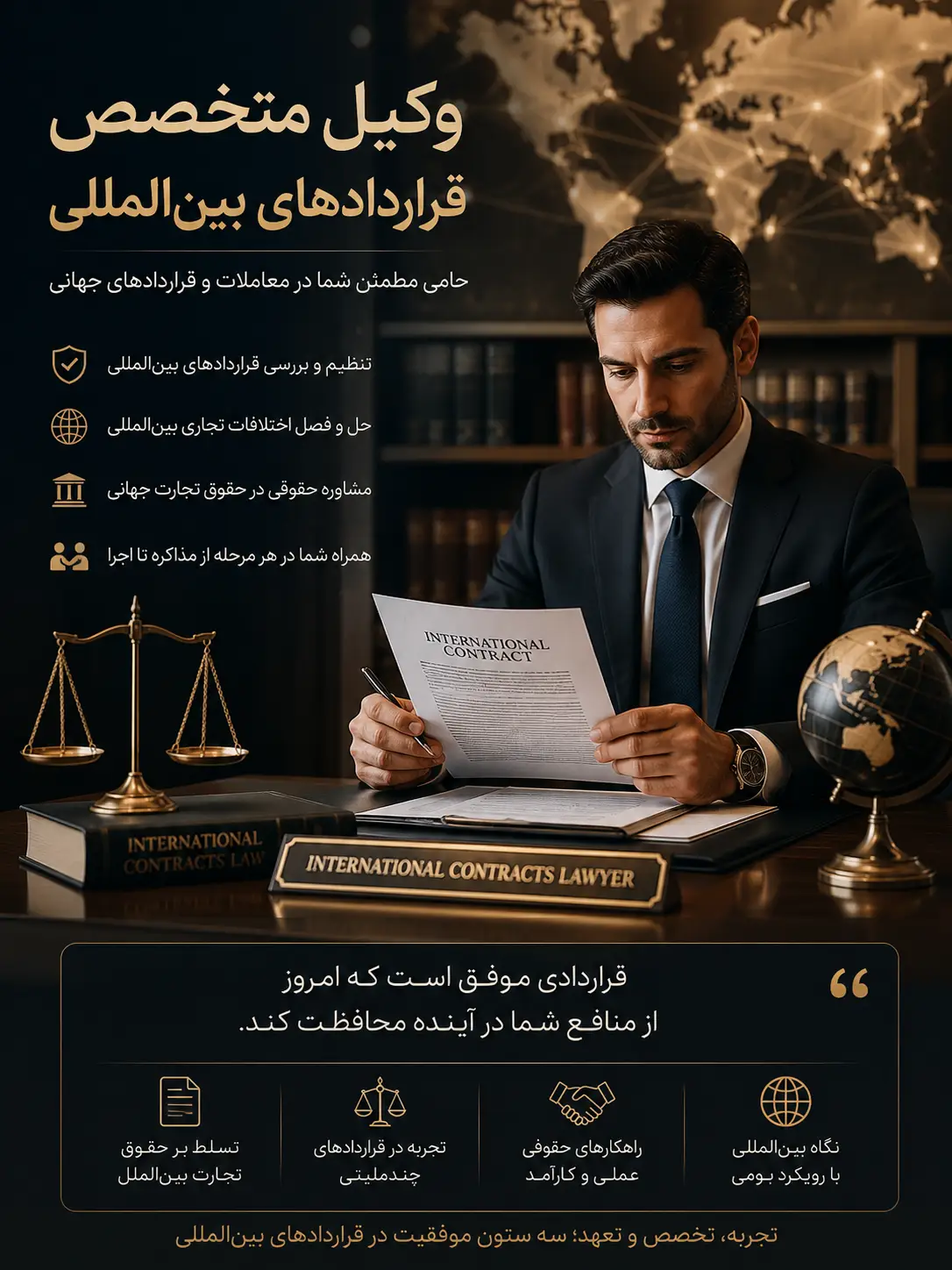 چرا به وکیل متخصص قراردادهای بین‌المللی نیاز داریم؟