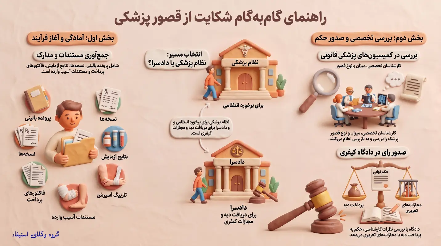 مراحل شکایت از قصور پزشکی (قدم به قدم)